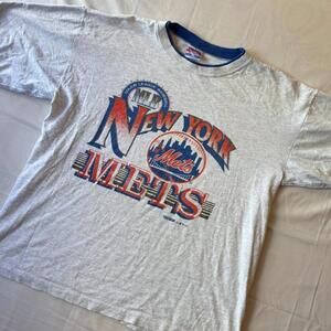 Vintage 1992 New York Mets Ringer T-Shirt Trench Ultra MLB Made in USA Gray XL